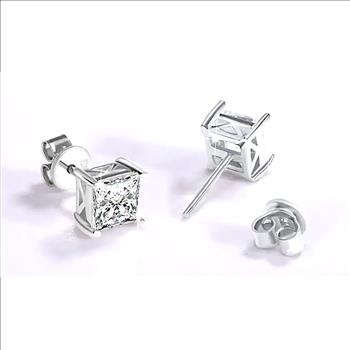 925 Sterling Silver 2.0ct Moissanite Princess Cut Earrings
