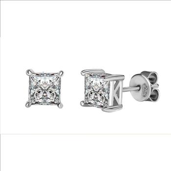 925 Sterling Silver 2.0ct Moissanite Princess Cut Earrings