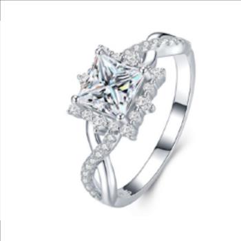 925 Sterling Silver Moissanite 1.2ct Princes Cut Halo Twist Ring