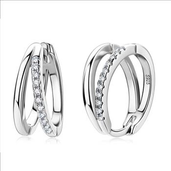 925 Sterling Silver Moissanite 0.005.ct Huggie Earrings