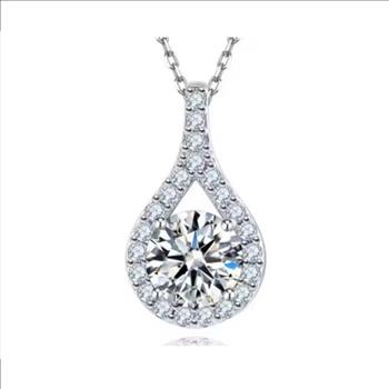 925 Sterling Silver Moissanite 3.0ct Teardrop Necklace