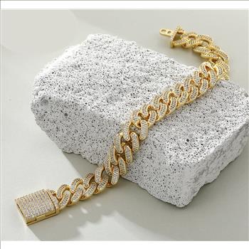 Iced Out 14.0mm 14K Gold Plated Cuban Link Bracelet