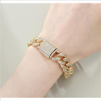 Iced Out 14.0mm 14K Gold Plated Cuban Link Bracelet
