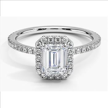 925 Sterling Silver Moissanite 2.0ct Emerald Cut Halo Ring