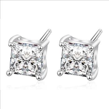 925 Sterling Silver Luxury Moissanite 1.0ct Princess Cut Earrings