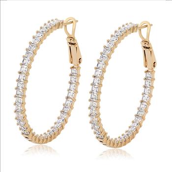 38mm Simulated Diamond 14K Gold Plated Hoop Earrings