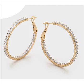 38mm Simulated Diamond 14K Gold Plated Hoop Earrings