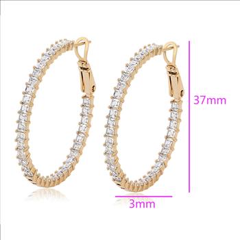 38mm Simulated Diamond 14K Gold Plated Hoop Earrings