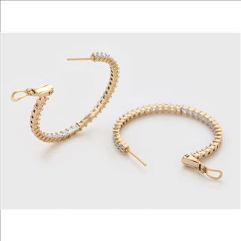 38mm Simulated Diamond 14K Gold Plated Hoop Earrings