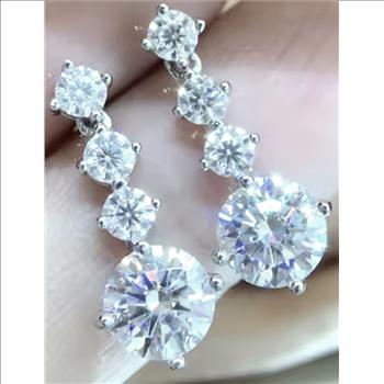 925 Sterling Silver Moissanite (2.6tcw) 1.0ct Tassel Earrings