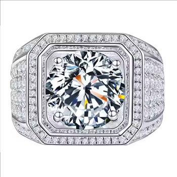 925 Sterling Silver Moissanite 5.0ct Mens Ring