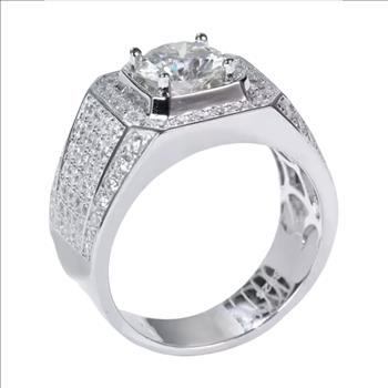 925 Sterling Silver Moissanite 5.0ct Mens Ring