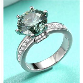 925 Sterling Silver 5.0ct Green Moissanite Chanel Ring
