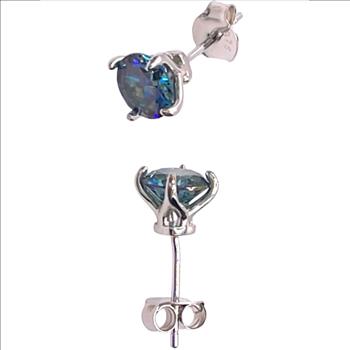 925 Sterling Silver 1.0ct Rainbow Green Moissanite Earrings.