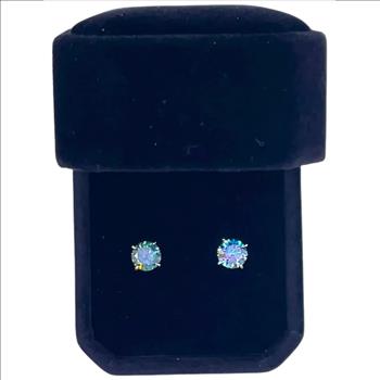 925 Sterling Silver 1.0ct Rainbow Green Moissanite Earrings.
