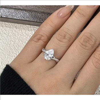 925S Sterling Silver 2.0ct Moissanite Twist Pear Ring