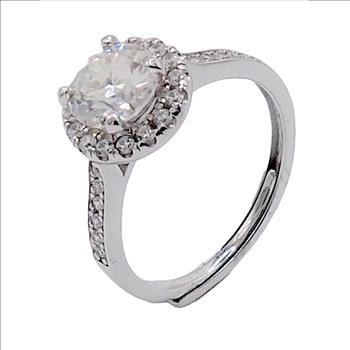 925 Sterling Silver Moissanite 1.0ct Round Halo Chanel Ring