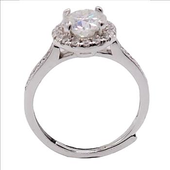 925 Sterling Silver Moissanite 1.0ct Round Halo Chanel Ring