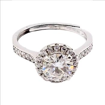 925 Sterling Silver Moissanite 1.0ct Round Halo Chanel Ring