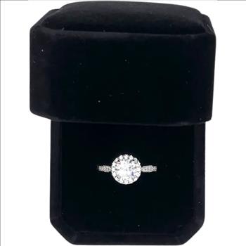 925 Sterling Silver Moissanite 1.0ct Round Halo Chanel Ring