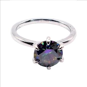 925 Sterling Silver Rainbow Green Moissanite Lab Diamond 2.0ct Ring