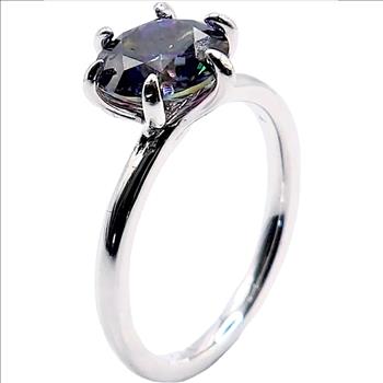 925 Sterling Silver Rainbow Green Moissanite Lab Diamond 2.0ct Ring