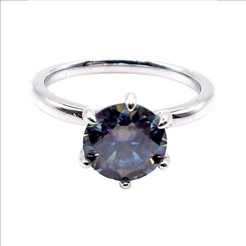 925 Sterling Silver Rainbow Blue Moissanite Lab Diamond 2.0ct Ring