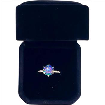 925 Sterling Silver Rainbow Blue Moissanite Lab Diamond 2.0ct Ring