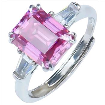 925 Sterling Silver Pink Moissanite Lab Diamond 3.0ct Emerald Cut Ring