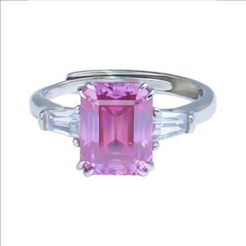925 Sterling Silver Pink Moissanite Lab Diamond 3.0ct Emerald Cut Ring