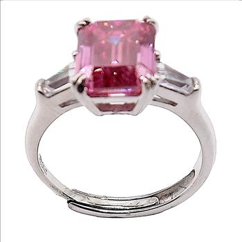 925 Sterling Silver Pink Moissanite Lab Diamond 3.0ct Emerald Cut Ring