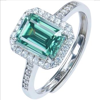 925 Sterling Silver Emerald Moissanite 2.0ct Halo Ring
