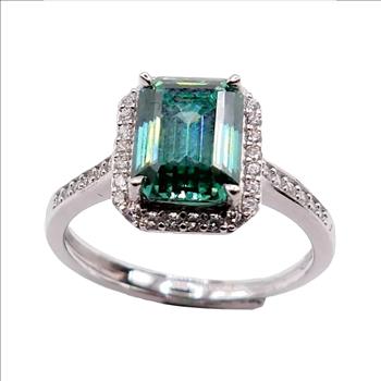 925 Sterling Silver Emerald Moissanite 2.0ct Halo Ring