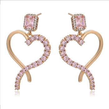 2.8tcw Each 18K Gold Plated Pink Simulated Diamond Heart Earrings