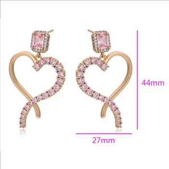 2.8tcw Each 18K Gold Plated Pink Simulated Diamond Heart Earrings