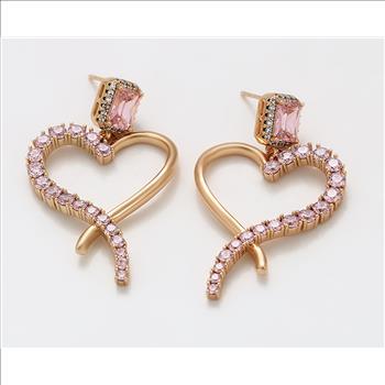 2.8tcw Each 18K Gold Plated Pink Simulated Diamond Heart Earrings