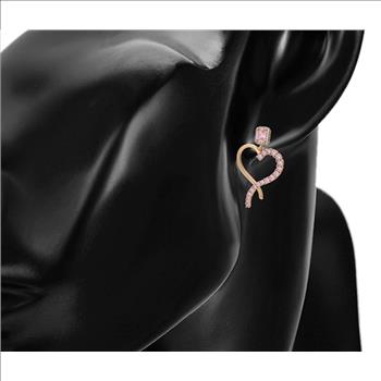 2.8tcw Each 18K Gold Plated Pink Simulated Diamond Heart Earrings