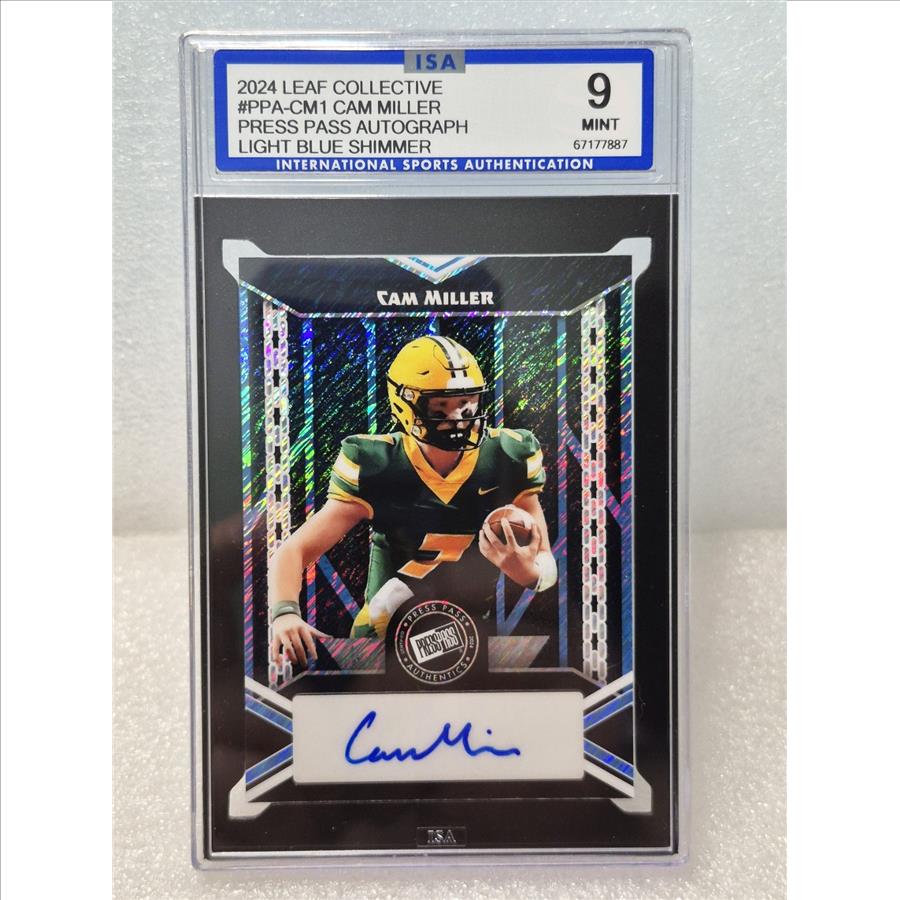 2024 Leaf Collective Football Cam Miller Auto Autograph Blue Shimmer 7/20 ISA 9