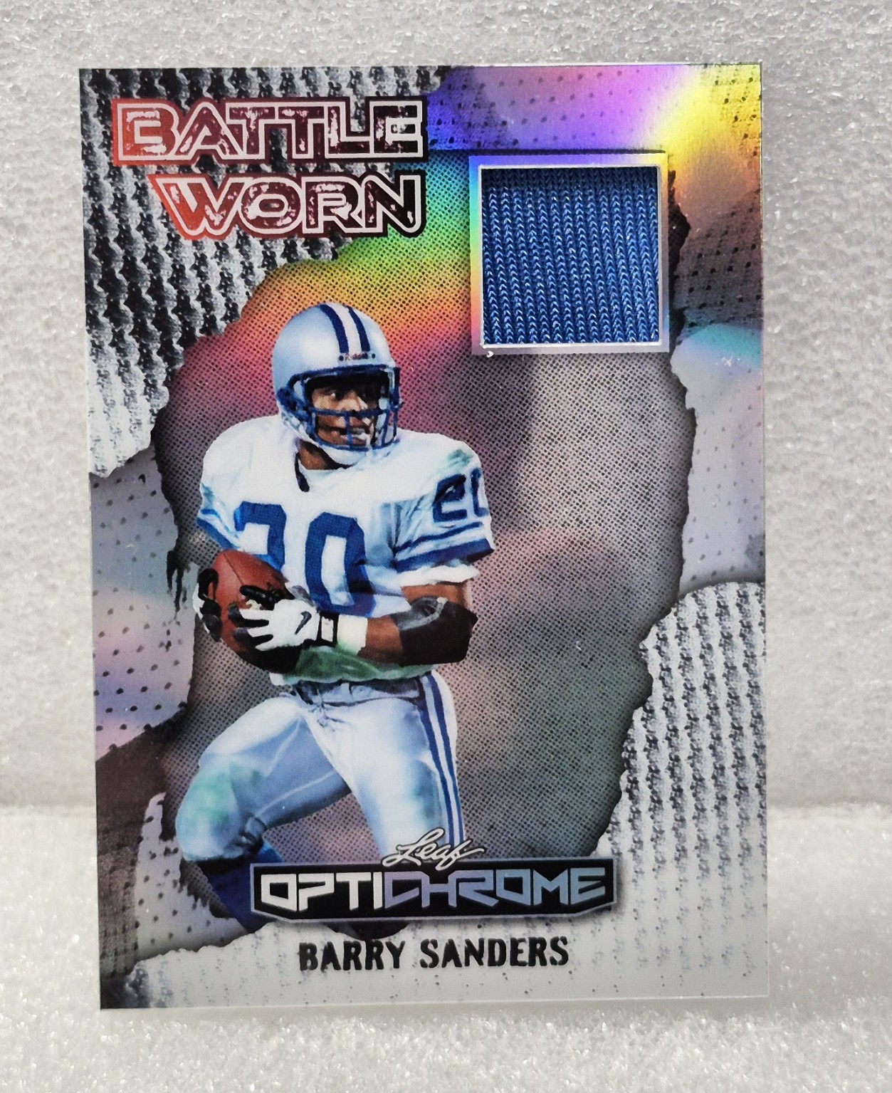 2025 Leaf Optichrome Barry Sanders 9/10 Battle Worn Silver Prismatic Used Relic
