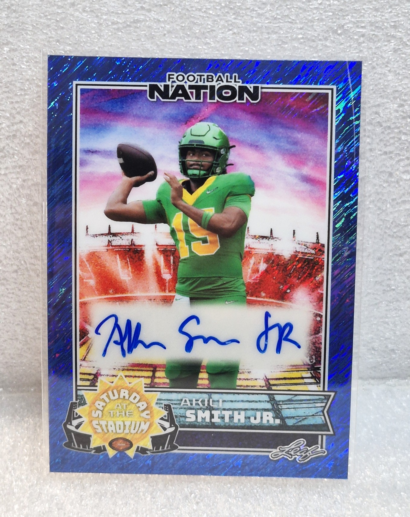 2025 Leaf Nation Saturday Blue Shimmer Akili Smith Jr. 2/7 Auto RC