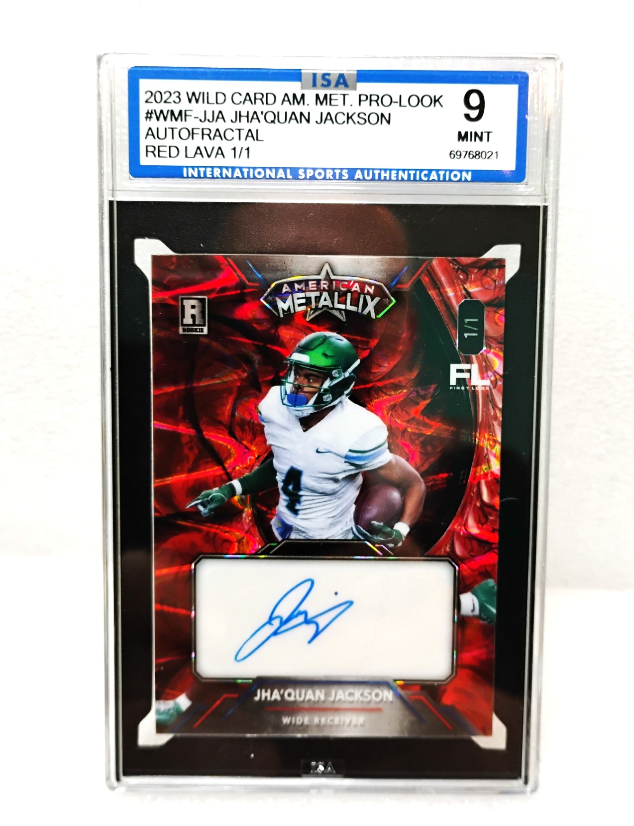 Jha'Quan Jackson 2023 Wild Card American Metallix RC Auto 1/1 Red Lava ISA 9