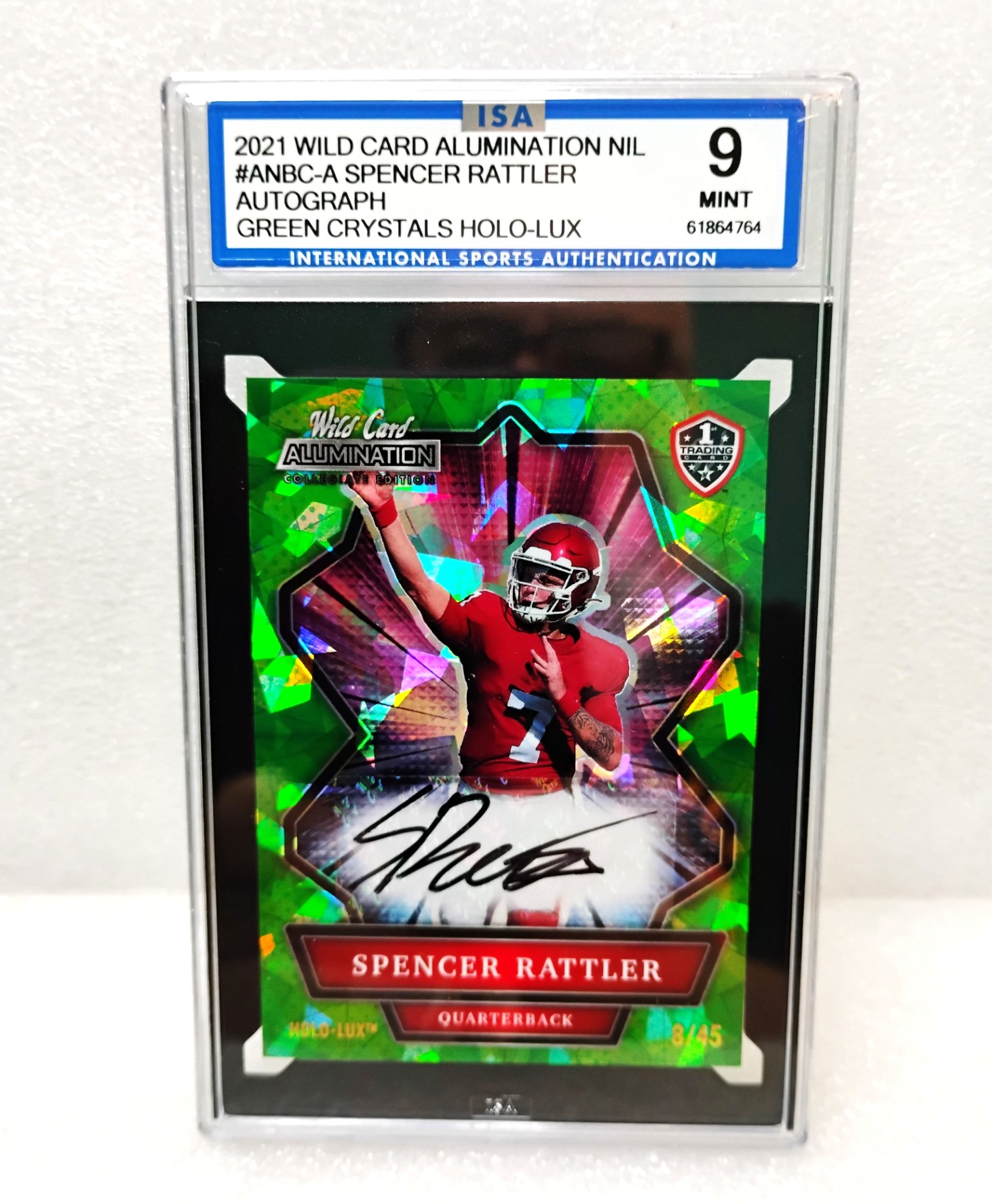 2021 Wild Card Alumination Spencer Rattler Auto RC Green Crystals ISA 9 Mint