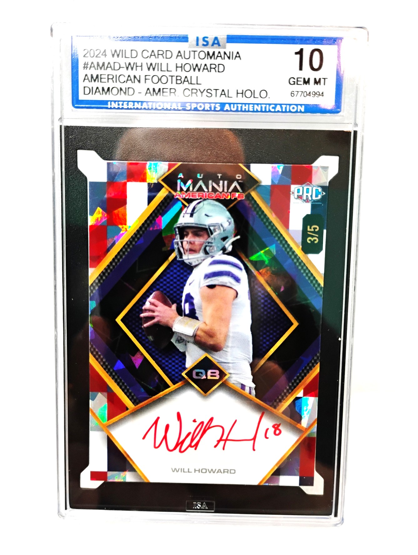 2024 Wild Card Auto Mania Will Howard PRC Autograph RC 3/5 ISA 10 Gem Mint