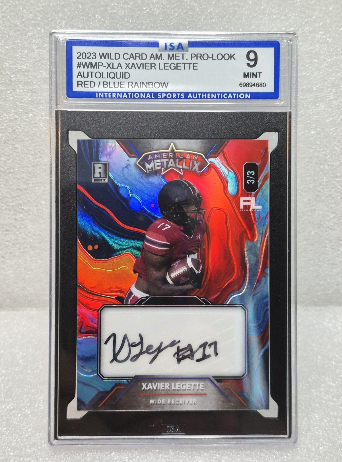 2023 Wild Card American Metallix Pro-Look Football 3/3 Xavier Legette Auto ISA 9