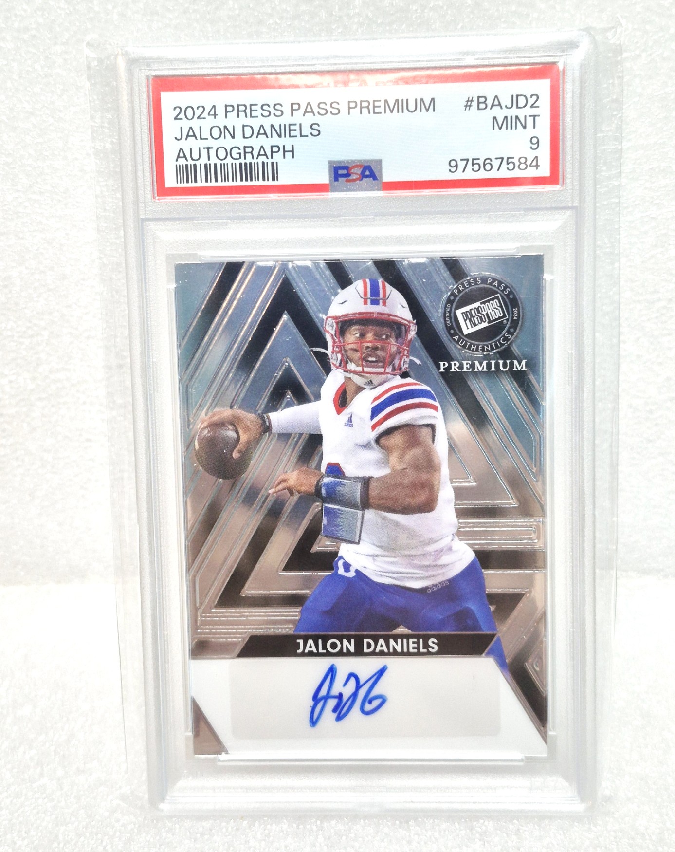 Jalon Daniels 2024 Leaf Press Pass Premium Rookie Auto Card 6/99 BA-JD2 PSA 9