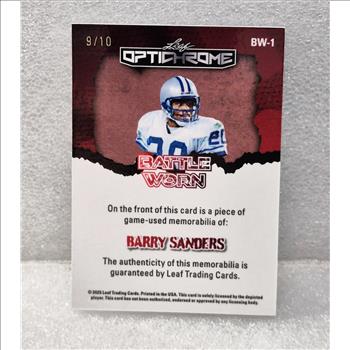 2025 Leaf Optichrome Barry Sanders 9/10 Battle Worn Silver Prismatic Used Relic