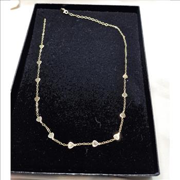 New in Box 14K Yellow Gold 12 Heart Station Necklace 18