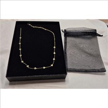 New in Box 14K Yellow Gold 12 Heart Station Necklace 18
