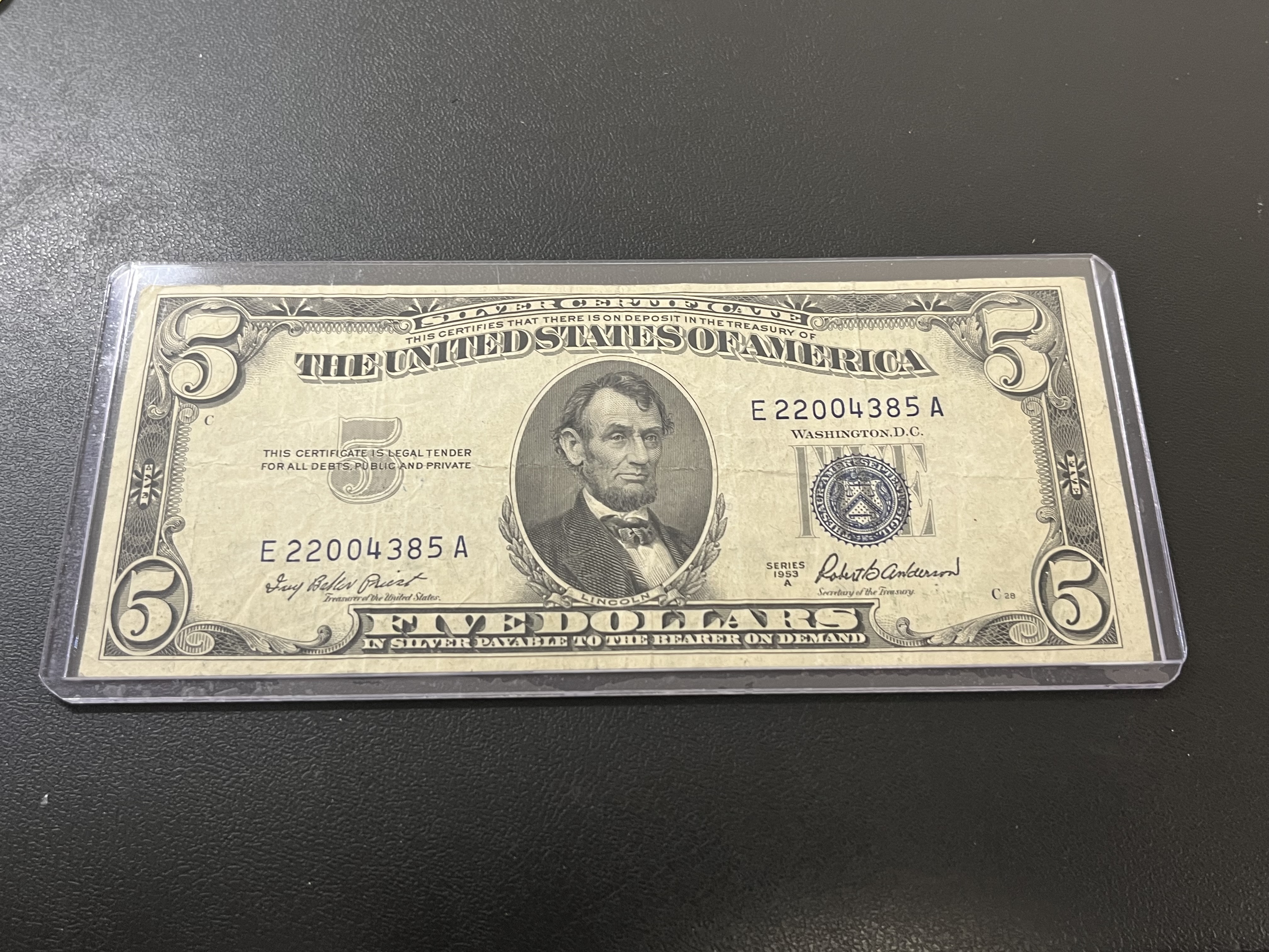 1953 A 5 DOLLAR SILVER CERTIFICATE - CURRENCY $5 NOTE