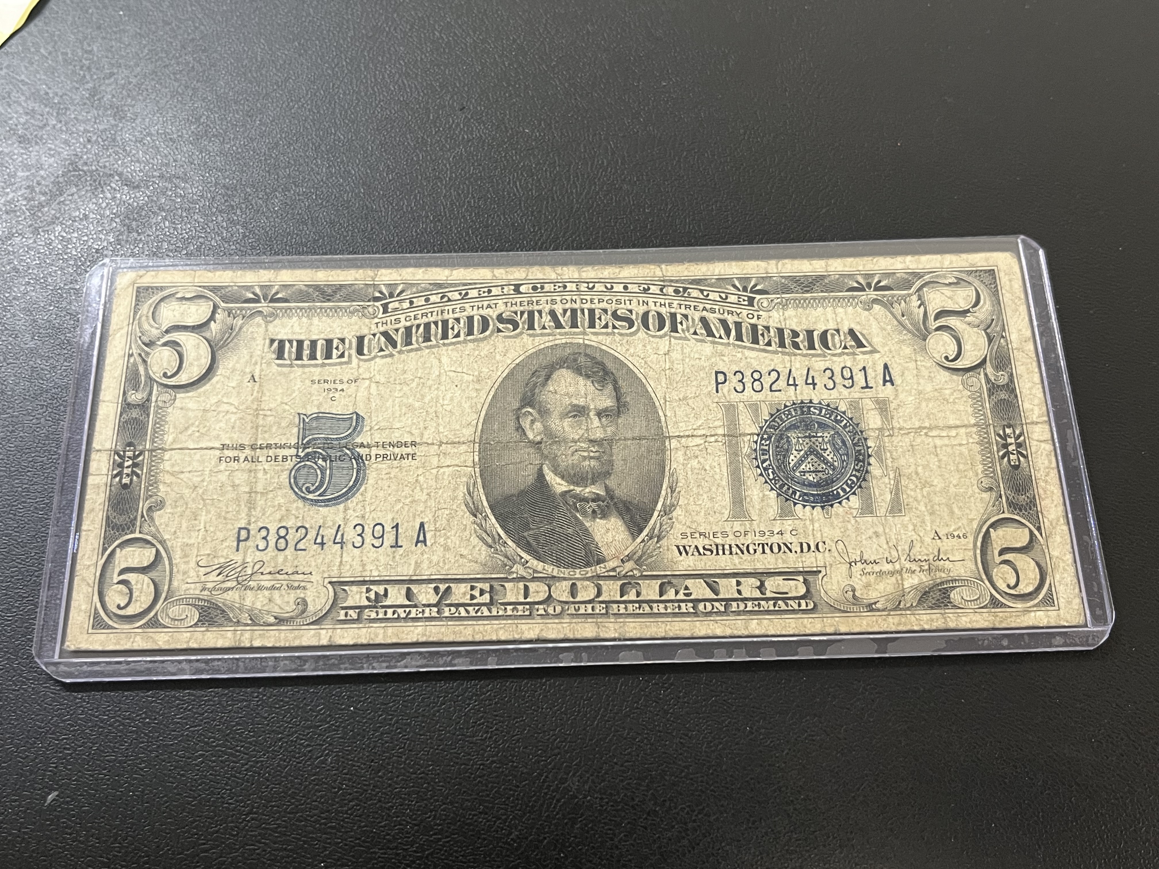 1934 C 5 DOLLAR SILVER CERTIFICATE - CURRENCY $5 NOTE